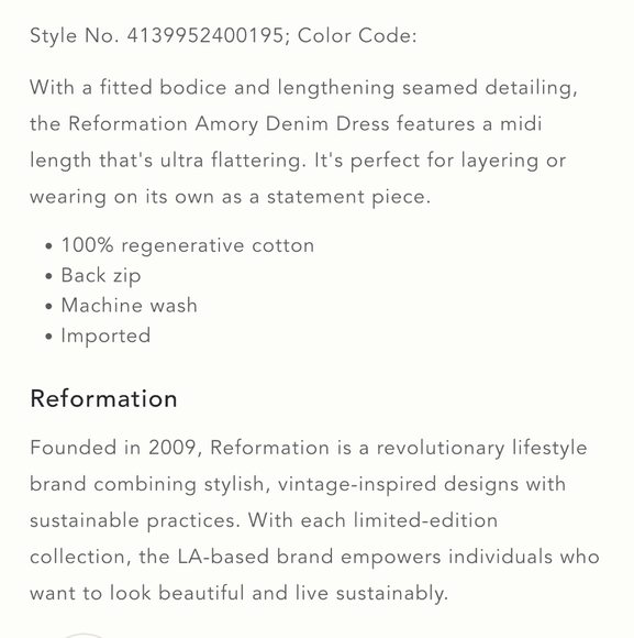 NWT Reformation Amory Denim Midi Dress - Picture 14 of 14